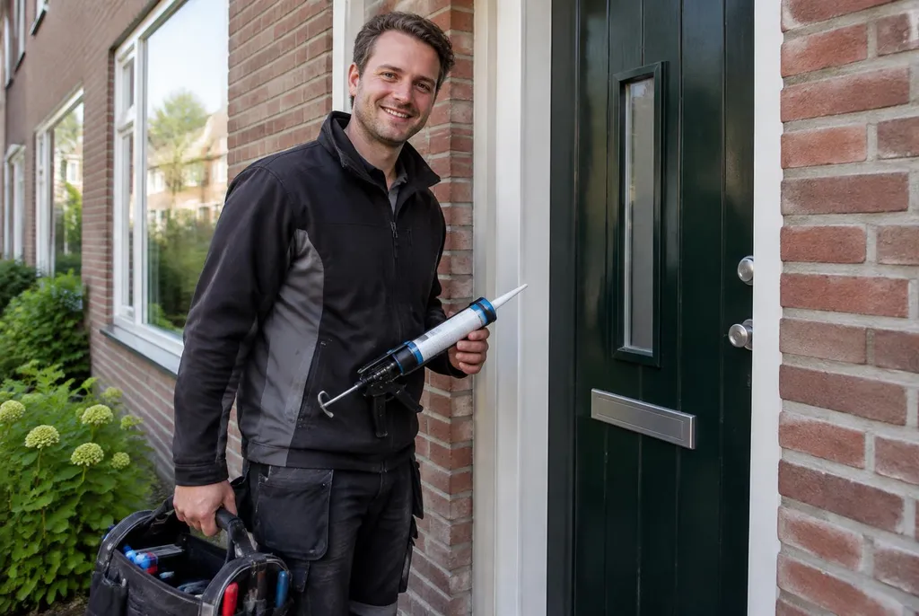 Vakman van Kitbedrijf Driebergen-Rijsenburg bij de voordeur van een woning